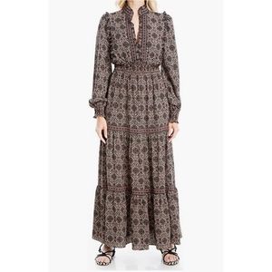 Max Studio Crepe Long Sleeve Floral Ruffle Boho Maxi Dress Sz Medium